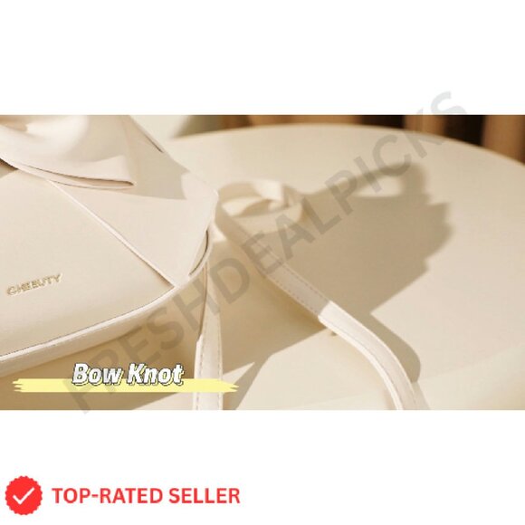 Vegan Leather Crossbody Bag Cute Bow Knot Chic Elegant Adjustable Strap - Picture 8 of 8